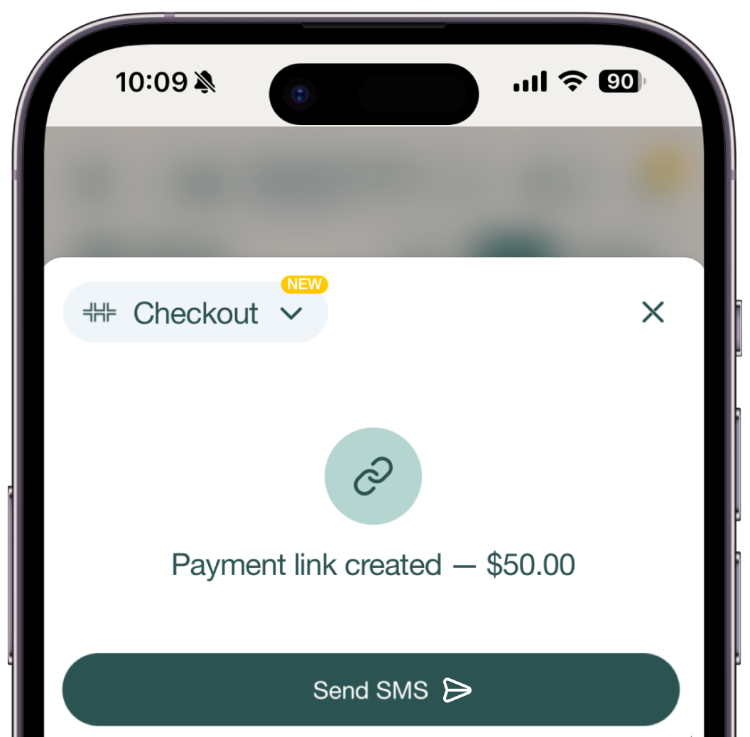 Payment link created for a $50.00 balance on a mobile phone